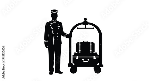 Hotel bellhop with luggage cart a striking black silhouette