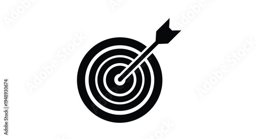 A black dart hitting the bullseye of a target simple silhouette
