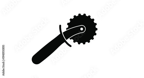 A black silhouette of a pizza cutter against a white background silhouette
