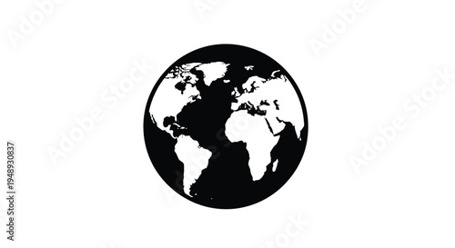 A stark black earth globe against a white background silhouette