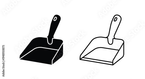 Two dustpans depicted in contrasting styles a bold silhouette