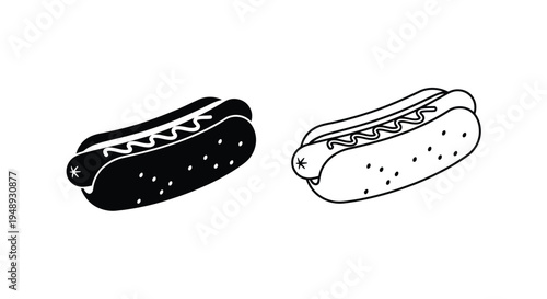 Two hot dogs a filled version and a line art silhouette