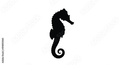 A striking black silhouette of a seahorse against a white background