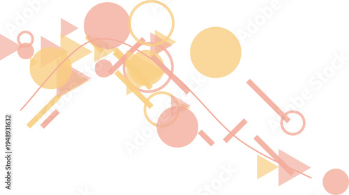 Vector image of Abstract geometric vector background with flowing pastel pink and yellow shapes, circles, triangles, and lines for modern design projects isolated on Transparent Background