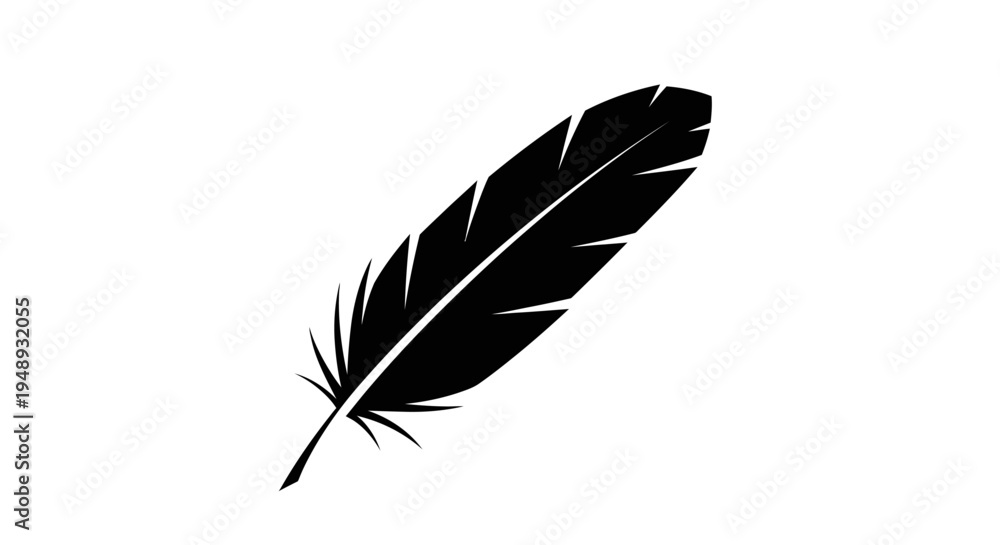 Fototapeta premium Black feather silhouette against a white background.
