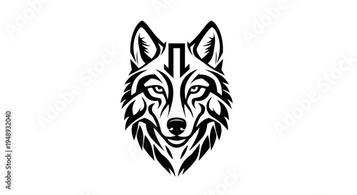 Black and white illustration of a wolf's head on a plain background.