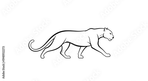Line drawing of a walking panther on a white background.