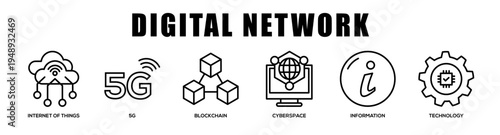 Digital Network web banner icon illustration concept