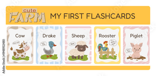Children Educational Flashcards Bundle with Farm Animals and Bird Sounds
