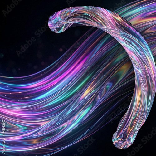 Abstract Multicolor Neon Light Wave on Dark Background | Flowing Futuristic Energy Ribbon with Vibrant Glow, Dynamic Digital Art for Technology, Creative, and Modern Visual Design Projects