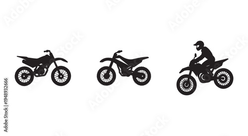Black silhouettes of motorcycles and motorcyclist on white background  motorbike and rider illustrations for various uses