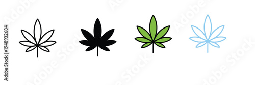Green Cannabis Leaf Icon for Medical Marijuana, Herbal Medicine, and CBD Product Branding. Symbol Vector Illustration.