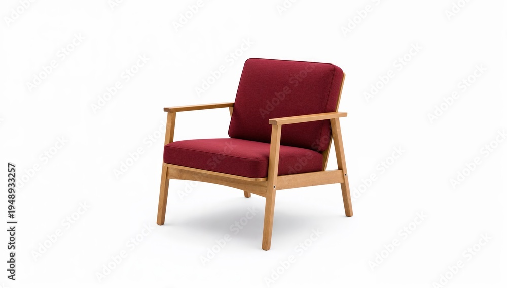 Fototapeta premium Modern hospital visitor armchair with plush maroon seat and wooden frame for comfortable waiting room seating