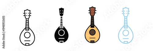 Mandolin Musical Instrument Icon for Folk Music, String Equipment, and Acoustic Studio Branding. Symbol Vector Illustration.