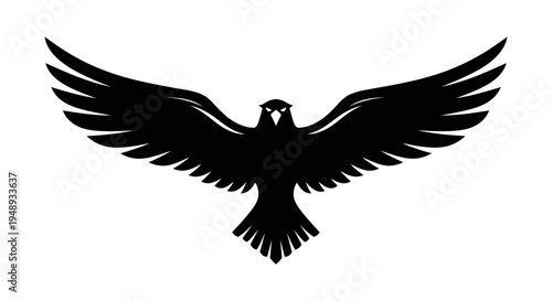 Black silhouette of a bird in flight with outstretched wings on a white background.