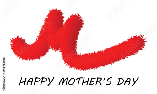 Happy mothers day greeting card with red fuzzy letter m
