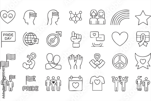 LGBTQ Pride Line Icons for Diversity Equality Campaigns, Community Support Graphics and Human Rights Infographics