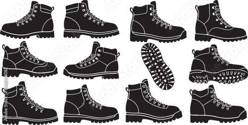 Collection of black boots and shoes in various styles