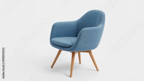Blue minimalist reception armchair with antimicrobial fabric and wooden legs for modern interiors