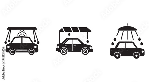 Car wash icons with different cleaning methods  pressure washer  soft cloth  rain shower