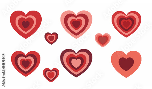Vibrant layered paper cut hearts romantic love symbol vector illustration set