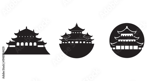 Chinese traditional architecture temple pagoda silhouettes  iconic cultural heritage symbols  Asian design elements  historical building motifs