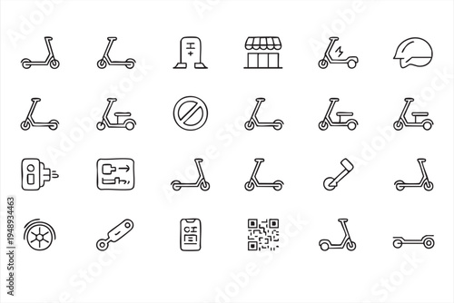 Urban Scooter Transport Outline Icons for Micro Mobility Apps, Rental Services and City Travel Systems