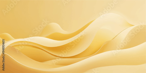 Smooth golden silk fabric flowing in an abstract wave background design featuring soft orange and yellow light curves on a vector satin texture backdrop