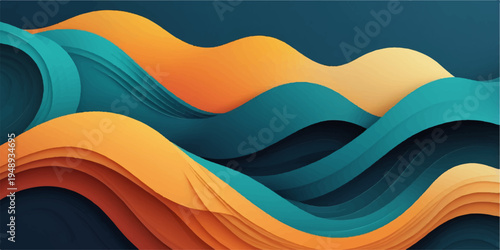 A colorful vector illustration of orange roof tiles on a blue sky background featuring a wave pattern with artistic curved lines and a summer style texture for web banner design