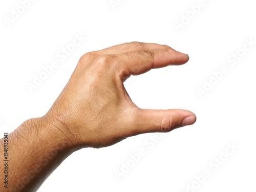 Male hands making a gesture of holding or taking something such as a jar or a card or business card. Some types of documents ID card or passport Isolated on a white background.