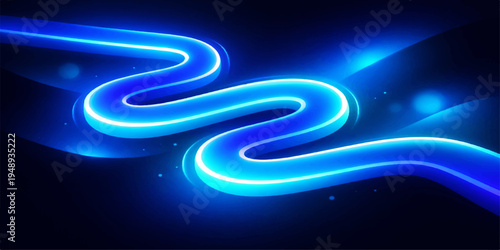 Abstract blue wallpaper design featuring a bright spiral wave of neon lines and fractal curves on a textured space backdrop