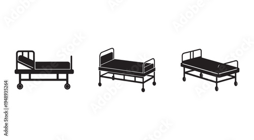 Hospital beds with wheels in different positions for medical use  adjustable and mobile healthcare furniture