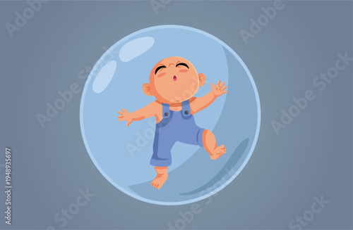 Baby Hyper Protected by Parents in a Bubble Vector Illustration. Very protective style of parenting keeps the child under excessive and exaggerated attention