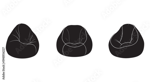 Set of bean bag chair silhouettes in different positions  furniture for home and office interior design