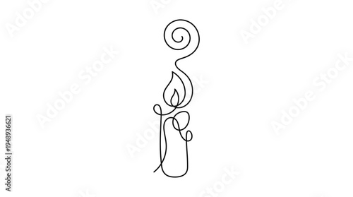Candle Flame with Rising Smoke Continuous Single Line Minimalist Relaxation Line Art Illustration
