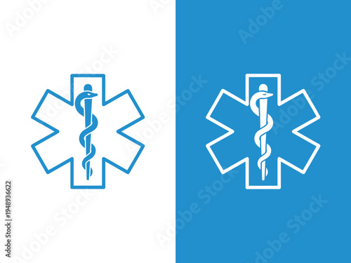 Emergency Medical Star Icons – Snake Staff and Ambulance Vector