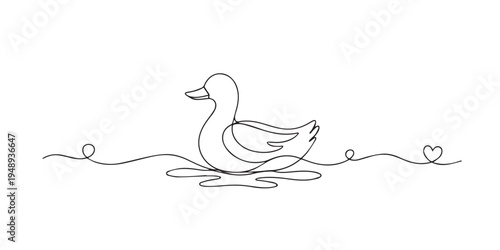 single line duck swimming.continuous line drawing of duck floating on water.simple wildlife nature concept.one line vector illustration.