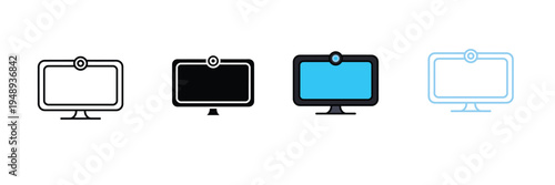 Computer Monitor with Webcam Icon for Video Conference, Online Meeting, and Remote Work Technology. Symbol Vector Illustration.