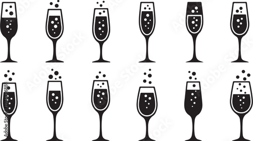 Champagne Glasses Illustration with Bubbles on White Background