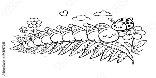 Hand drawn vector illustration of a halloween pumpkin featuring a cartoon sun and blue clouds pattern design on a summer sky card