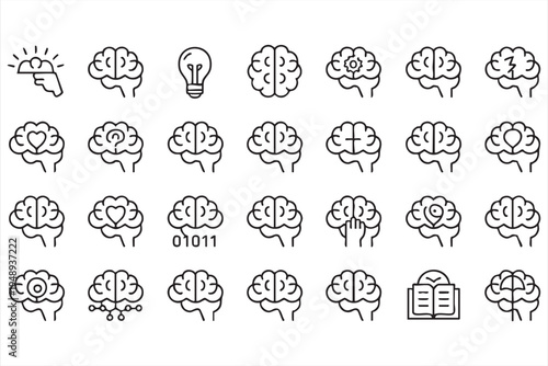Mind Thinking and Intelligence Vector Icon Set for Mental Health Design