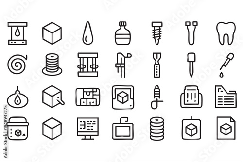 Industrial Manufacturing and Factory Production Outline Icons