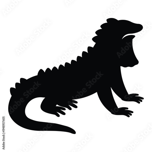 Black silhouette of a Iguana reptile on white background