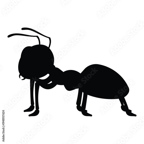 Black Ant Silhouette in flat style on white background