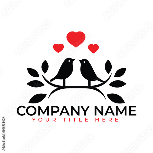 Minimalist Two Birds On Branch Vector Logo Illustration