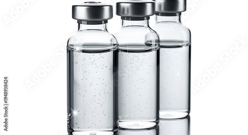 Sterile Glass Vials with Liquid and Bubbles in Row