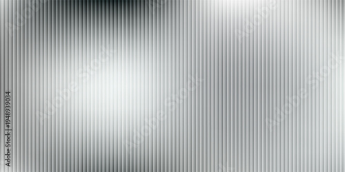 Acrylic satin corrugated glass texture light gray background. Blurred soft ribbed transparent striped door window overlay. Metal silver reeded polycarbonate sheet. Abstract vertical gradient pattern