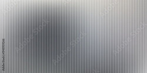 Acrylic satin corrugated glass texture light gray background. Blurred soft ribbed transparent striped door window overlay. Metal silver reeded polycarbonate sheet. Abstract vertical gradient pattern