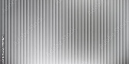 Acrylic satin corrugated glass texture light gray background. Blurred soft ribbed transparent striped door window overlay. Metal silver reeded polycarbonate sheet. Abstract vertical gradient pattern
