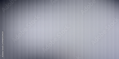Acrylic satin corrugated glass texture light gray background. Blurred soft ribbed transparent striped door window overlay. Metal silver reeded polycarbonate sheet. Abstract vertical gradient pattern